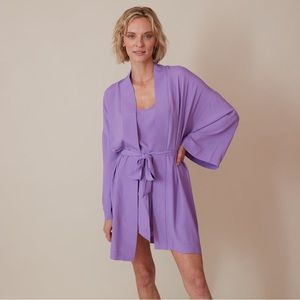 Numi sustainable silk robe in violet. Great for Mother’s Day gift!
